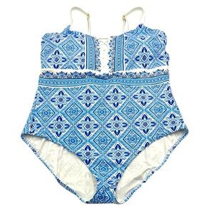 La Blanca Mediterranean Breeze Blue and White One Piece Swimsuit Size 20W